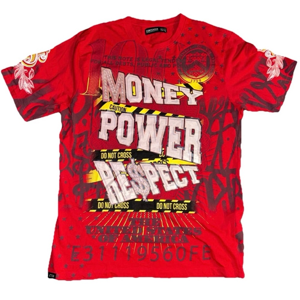 Contender Shirt Mens XLarge Red Cash Money AOP Print Hip Hop Streetwear